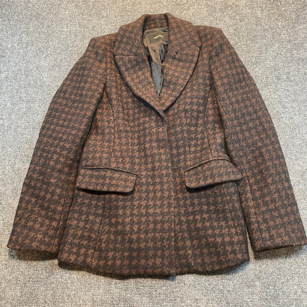 Rachel Comey Brown Black Houndstooth Plaid Tweed Blazer Jacket Coat Womens 2